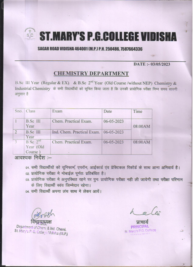 Notice for Chemistry Dept 2023