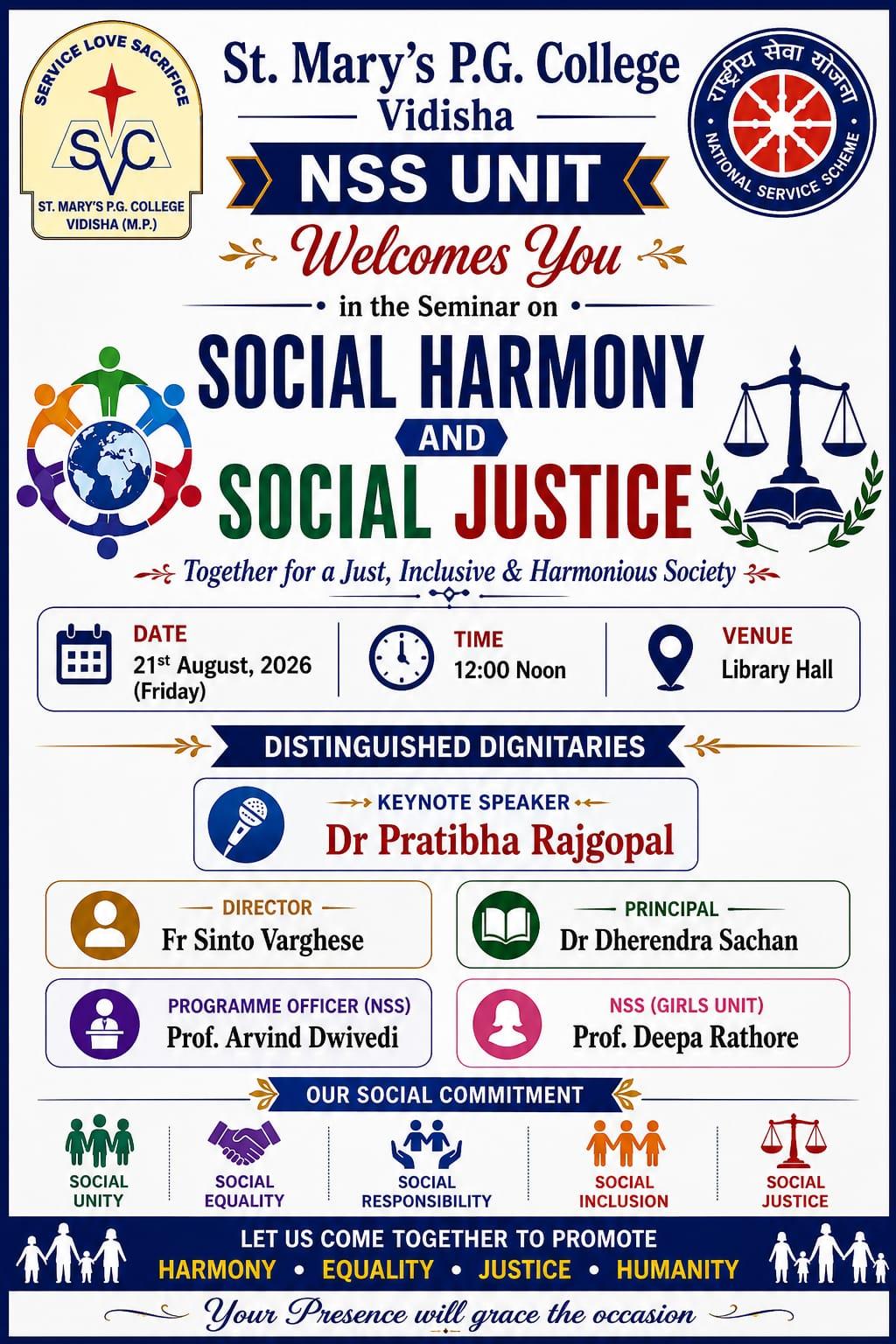 Seminar on "Social Harmony & Social Justice" by NS